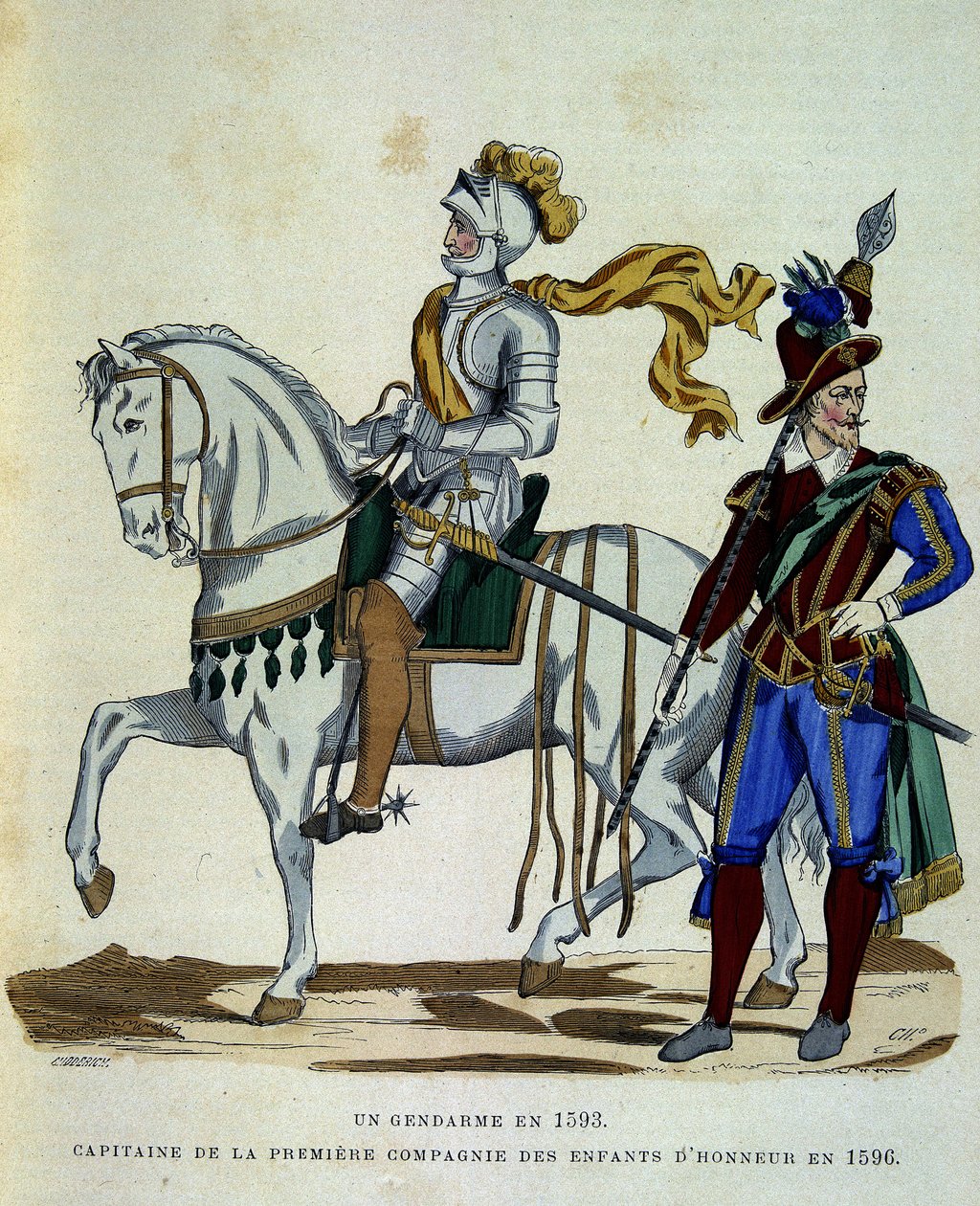 Gendarme i 1593 og kaptajn for 1. kompagni af æresbørnene i 1596 - i "" La France et les francais" af Challamel af Unknown artist