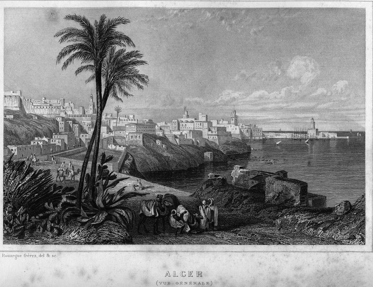 Generelt syn på Algier i det 19. århundrede, i "" Algerie ancienne et moderne"" af Leon Galibert af Unknown artist