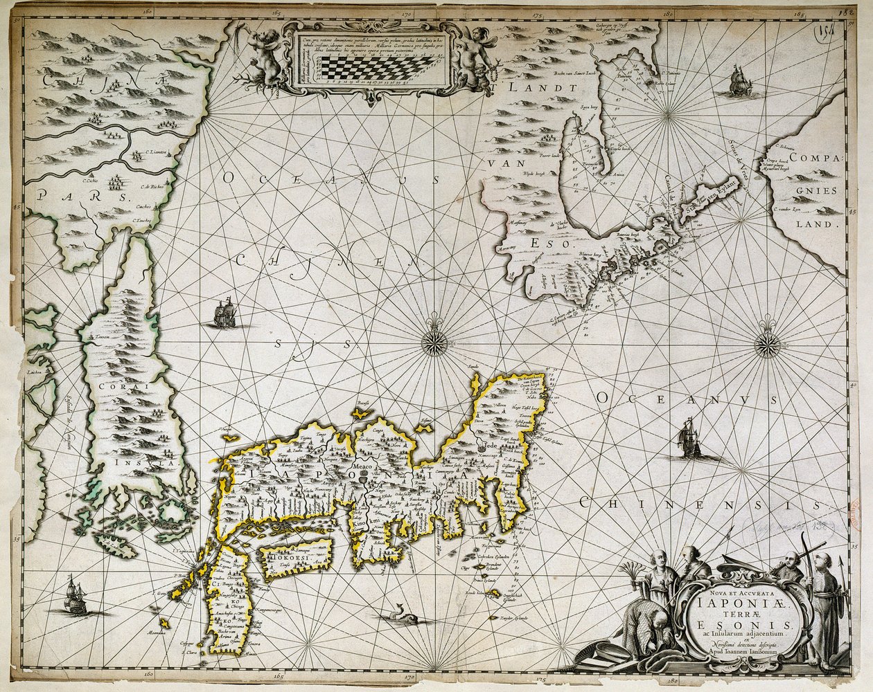 Geografisk kort over Japan, Korea og Sydkina af Unknown artist