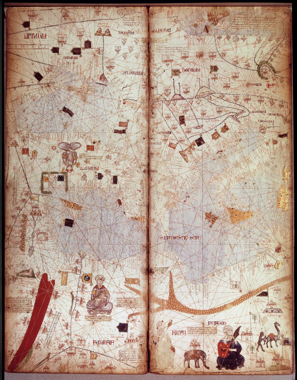 Geografisk kort over Middelhavet. Catalansk Atlas (Catalansk kort) (Spanien). Manuskript fra 1375 (Folio 4) af Abraham Cresques. BN, Paris af Unknown artist