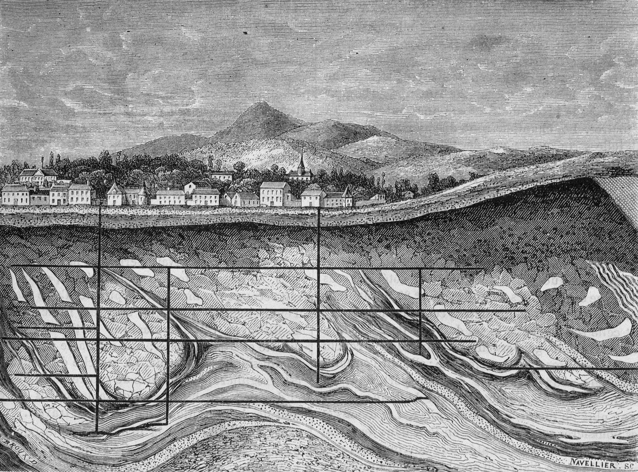 Geologisk sektion af markerne i Wieliska (eller Wieliczka), Polen. af Unknown artist