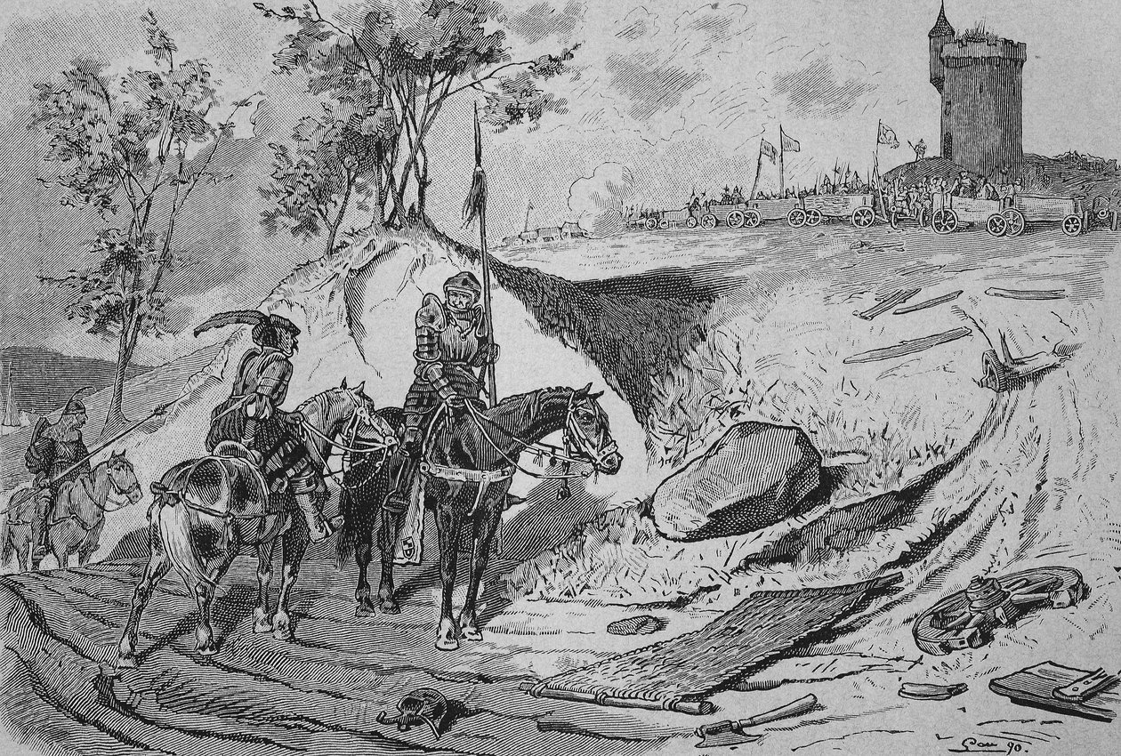 Den tyske bondekrig (1524-1526): Bøndernes vogne i Koenigshofen, Tyskland af Unknown artist