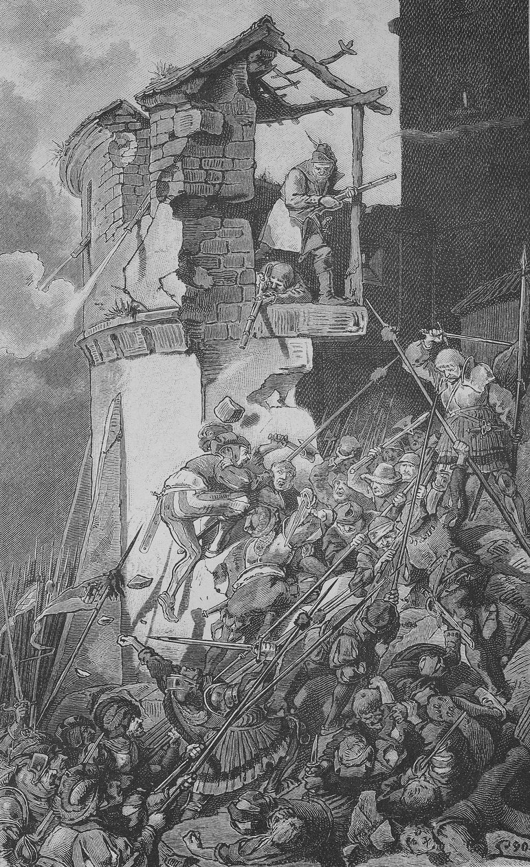 Den tyske bondekrig (1524-1526): Ødelæggelser fra Murrhardt, en lille by i Rems-Murr-Kreis, omkring 40 km nordøst for Stuttgart i hjertet af den schwabiske skov. af Unknown artist