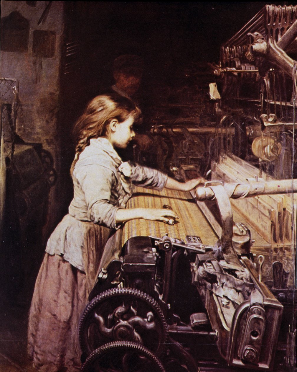 Pige, der arbejder i en mekanisk spinding, slutningen af det 19. århundrede af Unknown artist