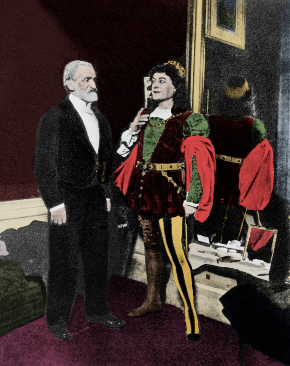 Giuseppe Verdi og Victor Maurel (i Iago) i februar 1887 på Scala i Milano efter premieren på Otello. af Unknown artist