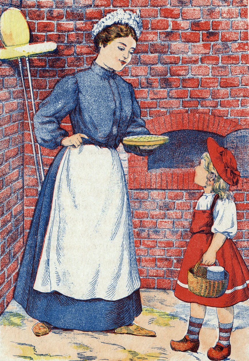 Tag den kage og den gryde med smør til din bedstemor. Anonym illustration til "Den lille rødhætte", fortælling af Charles Perrault (1628-1703), fransk forfatter. Billedmateriale Marcel Vagne, Jarville Nancy, udateret (slutningen af det 19. århundrede). af Unknown artist