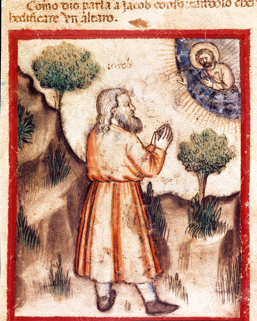 Gud beder Jakob om at gå til Betel og bygge et miniaturealter fra codex 212 (eller padovano codice eller Bible of Padua) 1390-1400 Rovigo, Accademia dei Concordi af Unknown artist