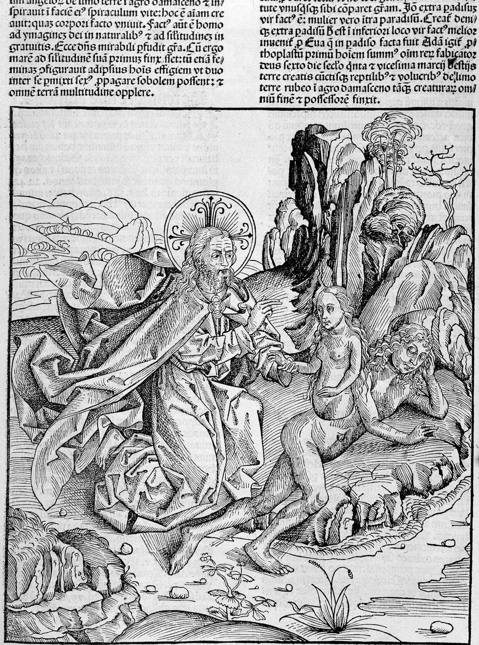 Gud føder Eva fra Adams lår - i "" Nürnberg Chronicles"" af Unknown artist
