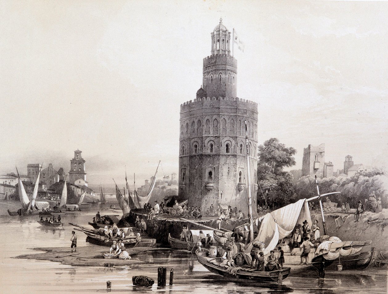 Gold Tower, Sevilla, "Kunstnerisk og monumentalt Spanien med berømte steder og monumenter i Spanien"" af Don Genaro Perez de Villa af Unknown artist