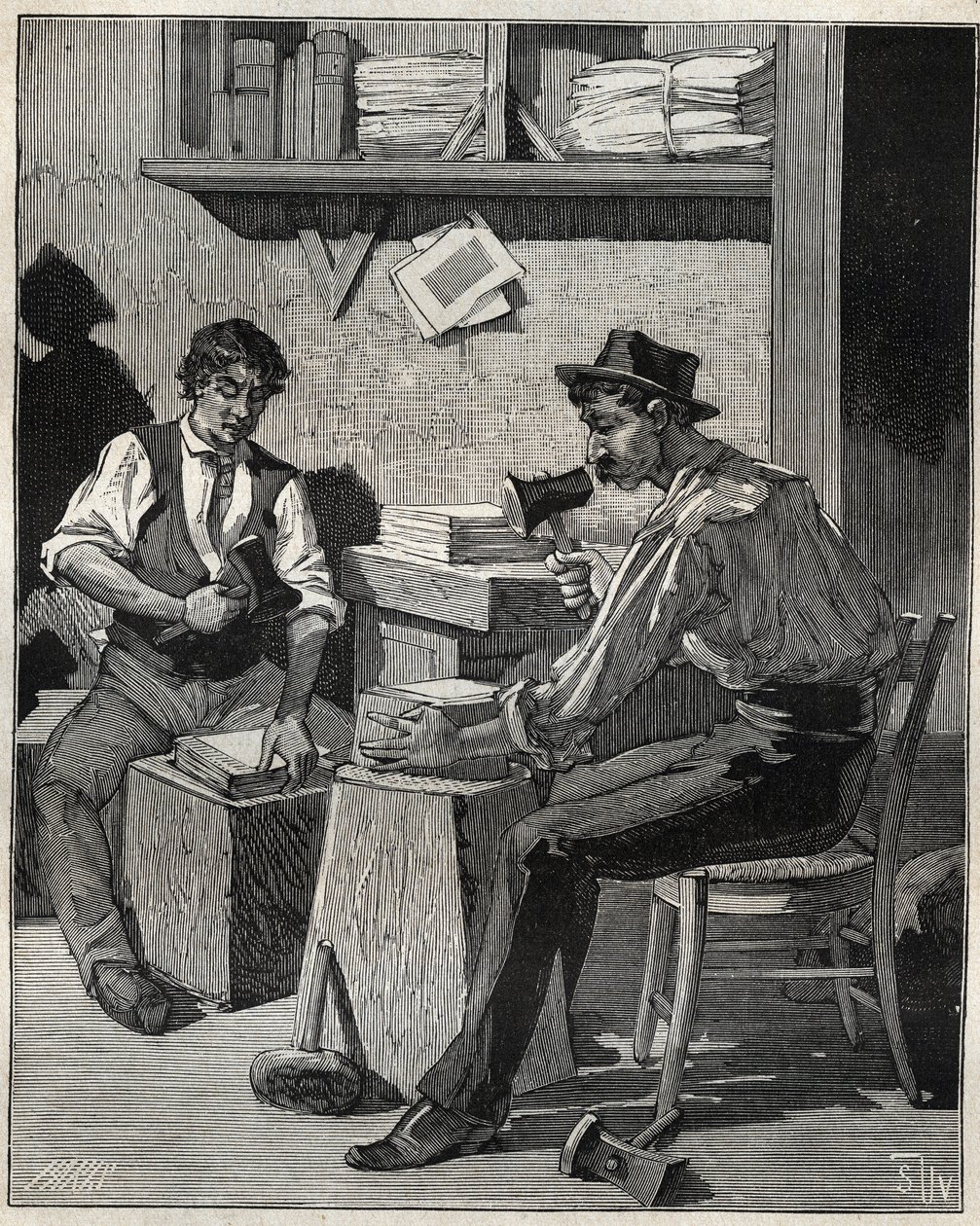 Guld piskeris. Indgravering fra 1885 i "" Les arts et metiers illustres"" af Adolphe BITARD. af Unknown artist