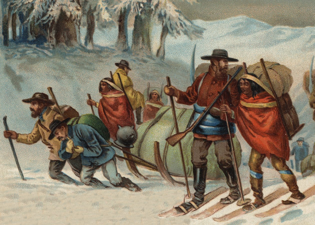 Guldsøgende på vej til Klondyke, Alaska i det 19. århundrede. af Unknown artist