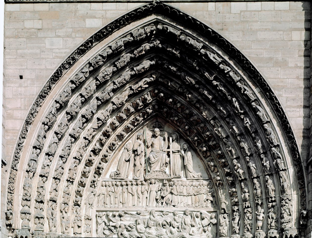 Gotisk kunst: detalje af den centrale portal af Cathedrale Notre Dame de Paris af Unknown artist
