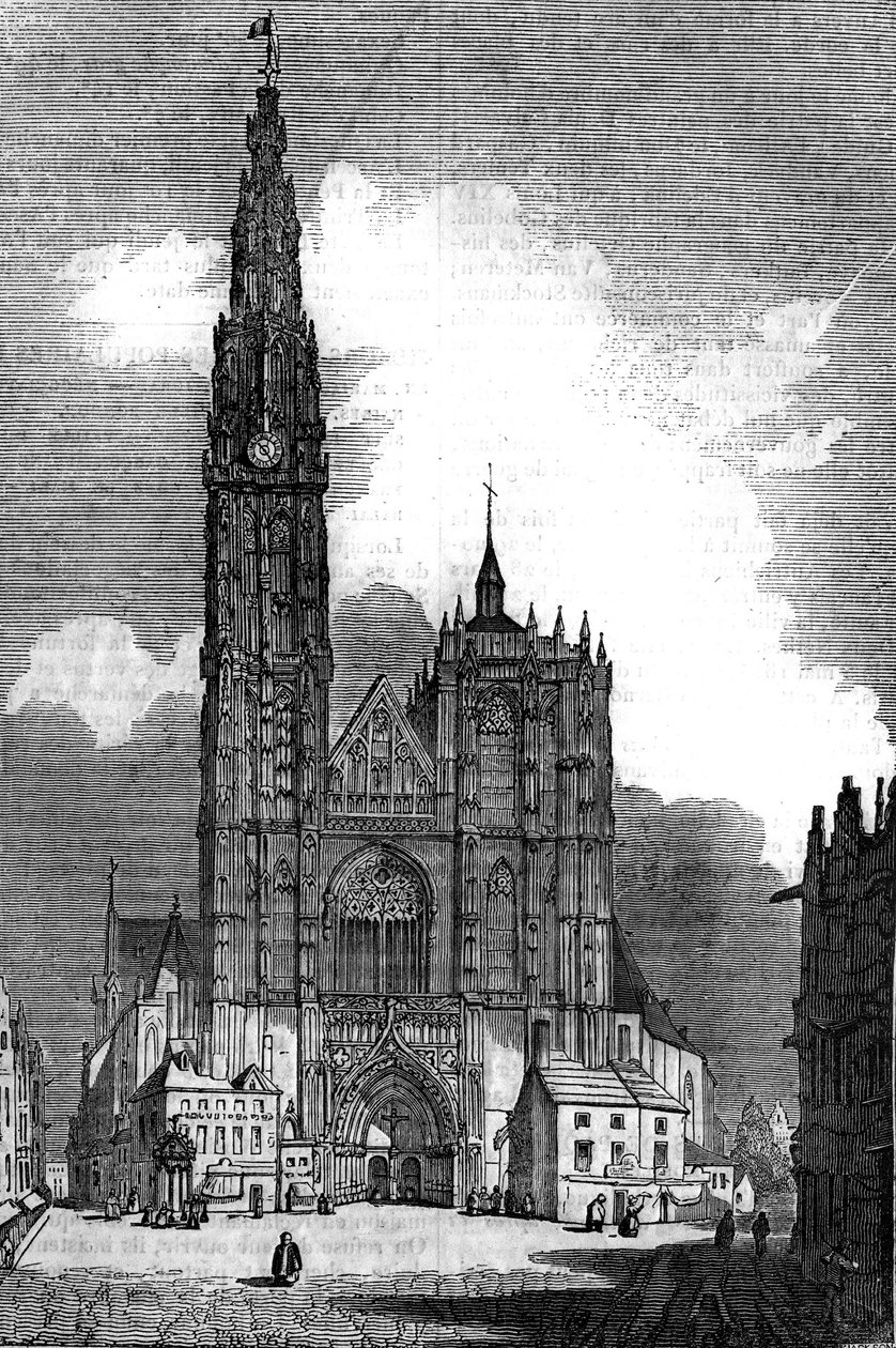Gotisk arkitektur: udsigt over katedralen Notre Dame (Notre Dame) Antwerpen (gotisk stil af Unknown artist