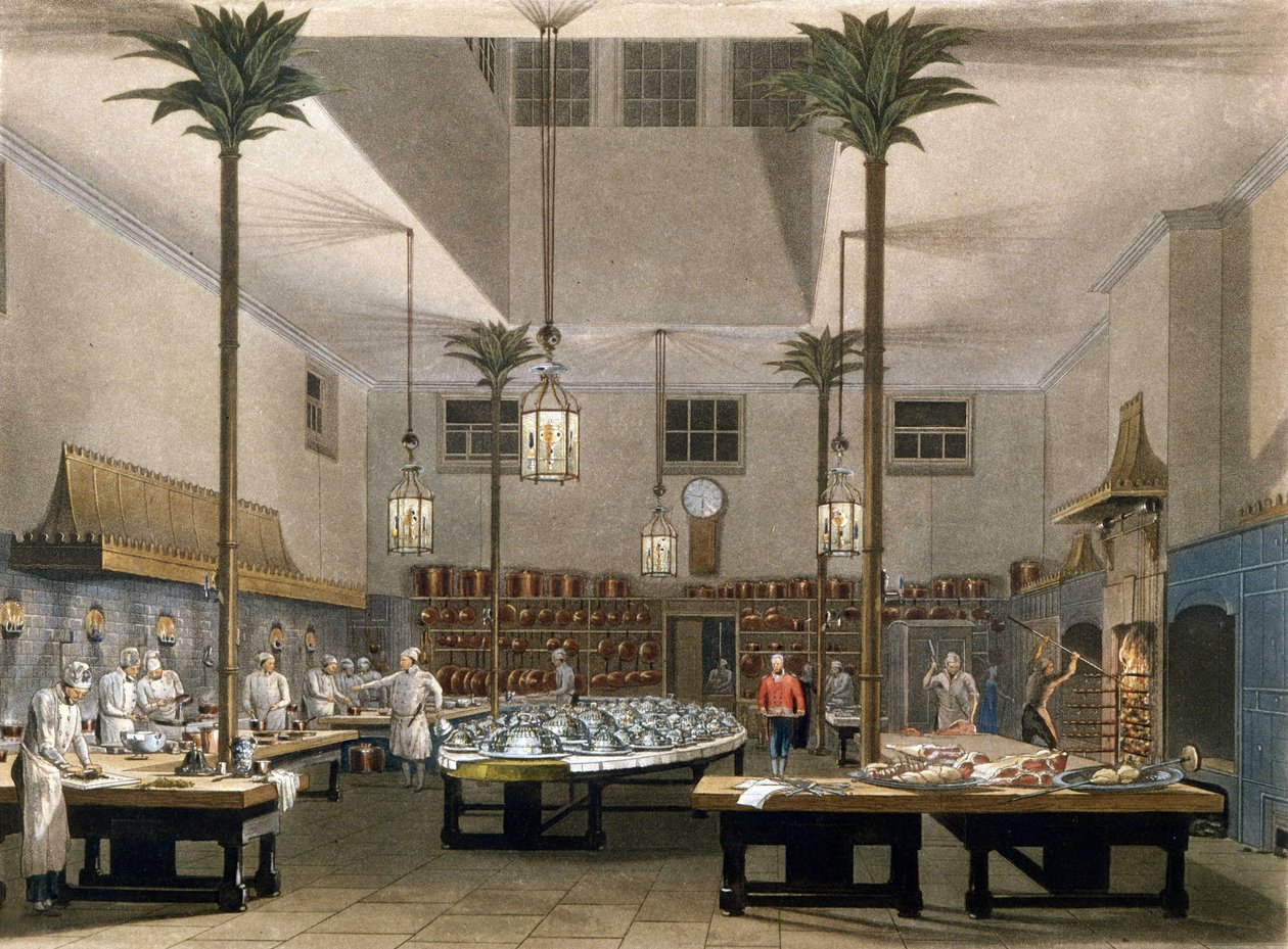 Grand Hotel: køkkenerne på Great Pavillon Hotel i Brighton. 1850 af Unknown artist