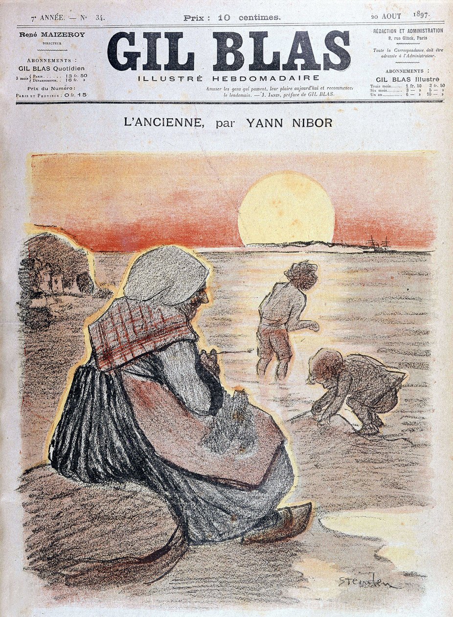 Bedstemor og børn i den nedgående sol, "" Gil Blas"" 20. august af Unknown artist