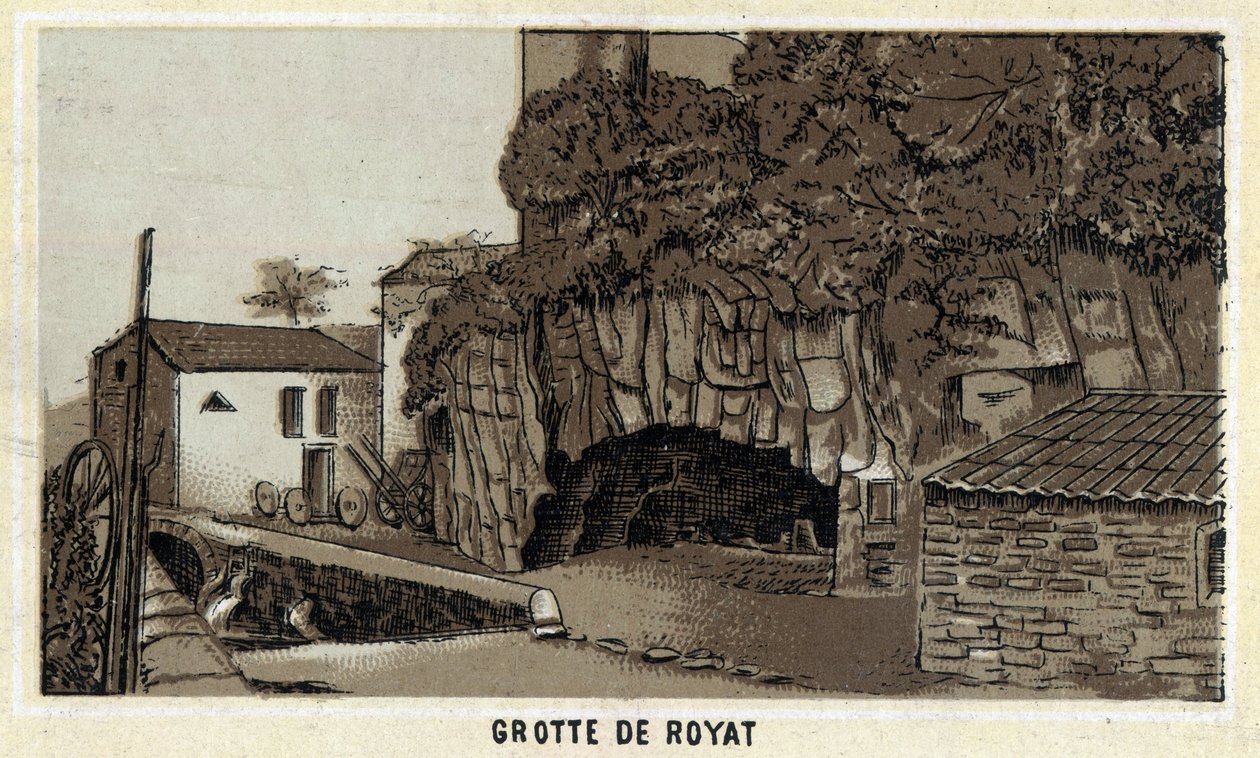Grotte de Royat (Puy-de-Dome og Auvergne-regionen). Kromolitografi i slutningen af det 19. århundrede. af Unknown artist