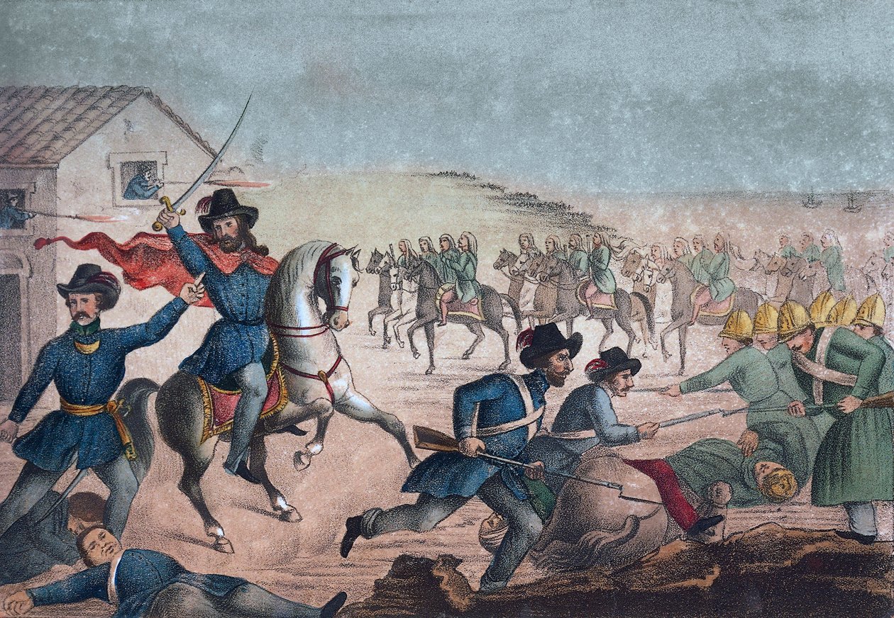 Uruguay - Uruguays borgerkrig: Giuseppe Garibaldi under slaget ved San Antonio i Uruguay den 8. februar, af Unknown artist