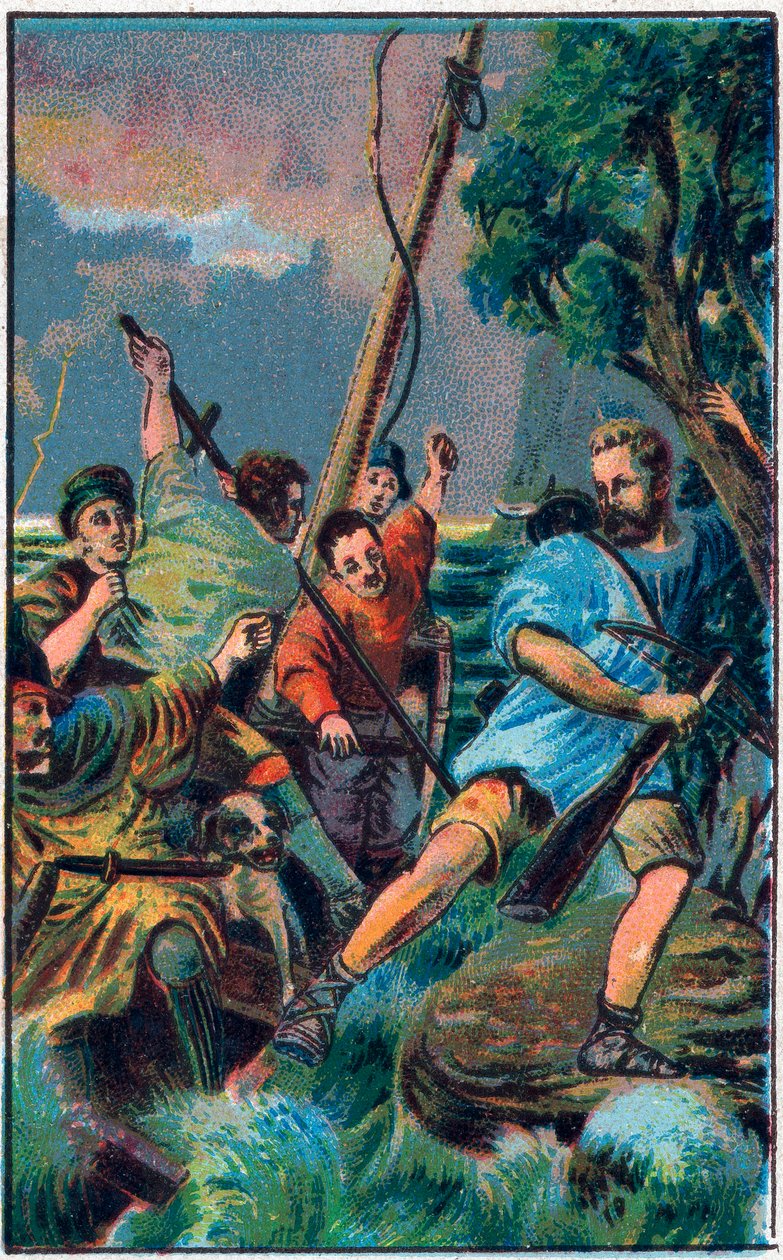 Guillaume Tell (William Tell) (legendariske helte fra den schweiziske uafhængighed) flygter fra Gesslers båd. Kromolitografi i slutningen af det 19. århundrede. af Unknown artist