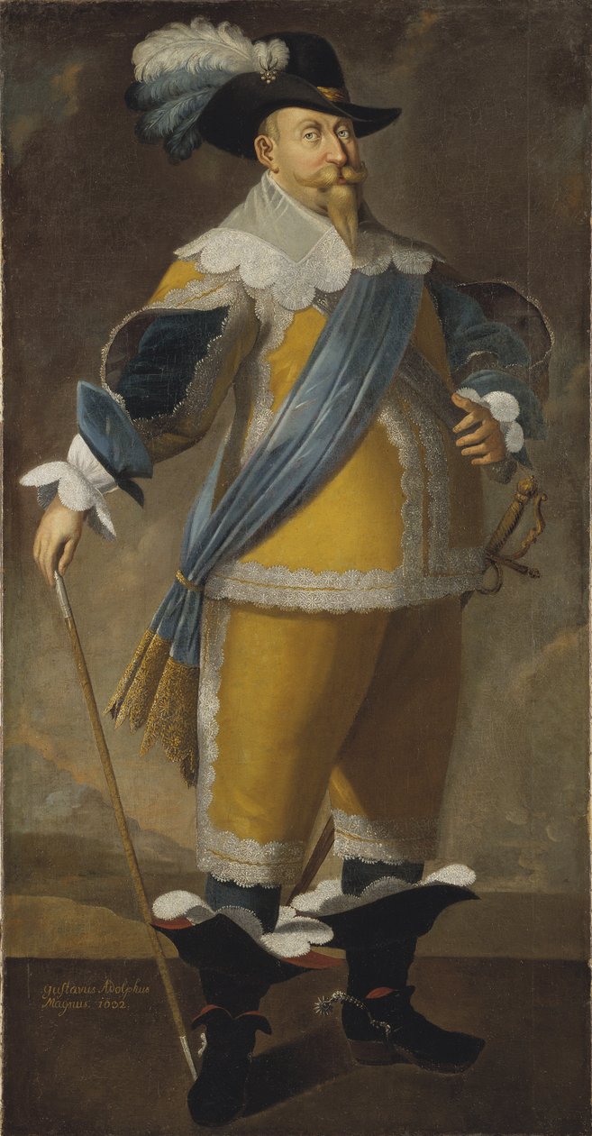 Gustave II Adolphe, dit le Grand ou le lion du Nord - Portræt af kong Gustav II Adolf af Sverige (1594-1632), Anonym . Olie på lærred. Mål: 204x103 cm. Nationalmuseum Stockholm af Unknown artist