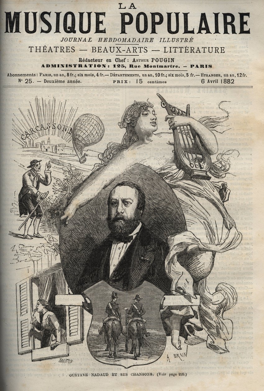 Gustave Nadaud (1820-1893), fransk sangskriver og hans sange - indgravering i "La musique populaire""" berømte ugeavis - 1882 af Unknown artist