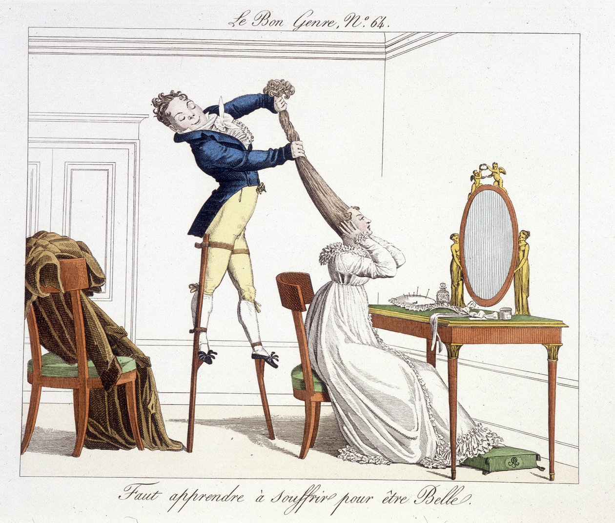Frisørsession: lære at lide for at være smuk - i "" Le Bon Genre"", deb. 19. århundrede af Unknown artist