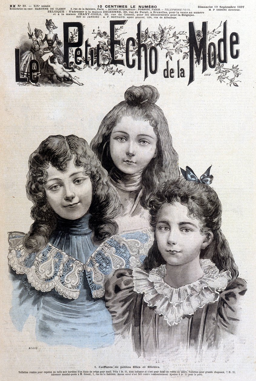 Frisurer til piger og piger - i "" Le petit echo de la mode"" af 19/09/1897 af Unknown artist
