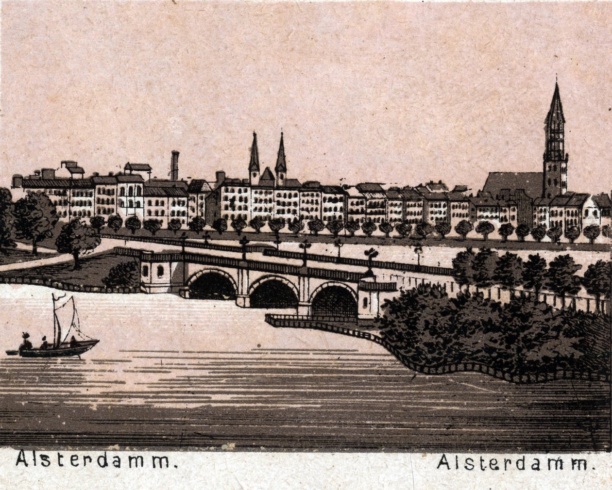 Hamborg (Hamburg), Tyskland: udsigt over Alsterdamm. i "" Verden illustrerer 168 visninger"" Udateret (slutningen af 1800-tallet) af Unknown artist
