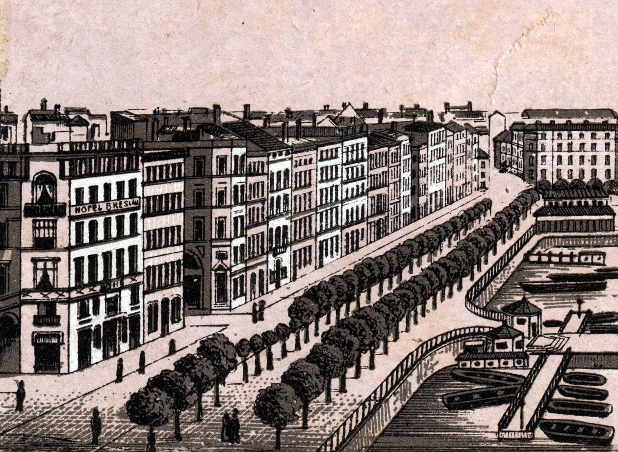 Hamborg, Tyskland: udsigt over den gamle Jungfernstieg (gamle Jungfernstieg i Hamborg). i "" Verden illustrerer 168 visninger"" Udateret (slutningen af det 19. århundrede) af Unknown artist