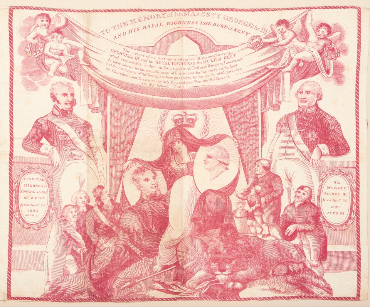 Lommetørklæde til minde om George III og Edward, hertug af Kent af Unknown artist