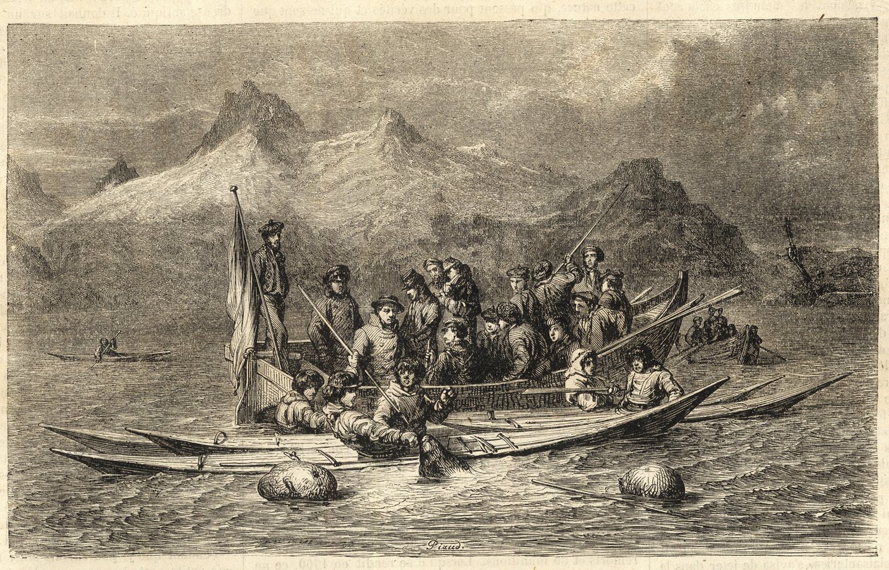 Grønlandssæljagt - Sæljagt i Grønland - Indgravering fra “” Det illustere univers”” 1866 af Unknown artist