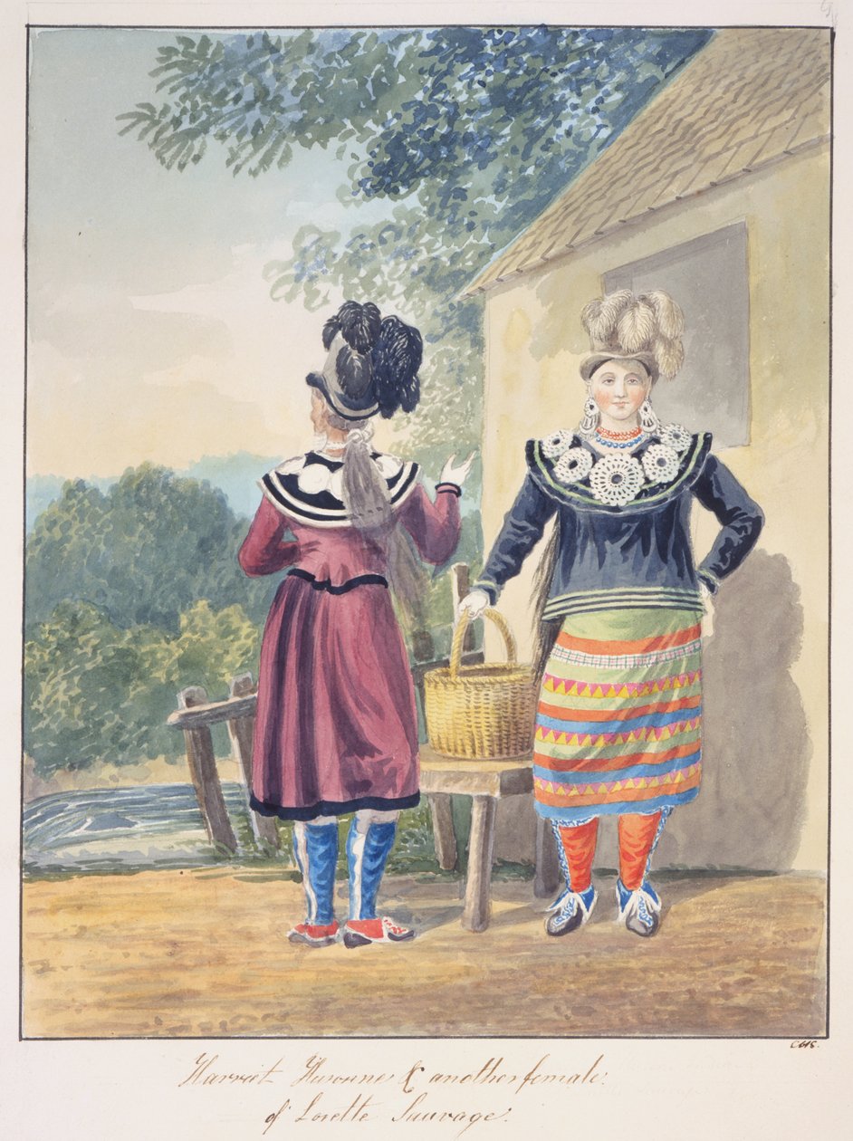 Harriet Huronne & en anden kvinde af Lorette Sauvage, ca. 1843-50 (akvarel) af Unknown artist