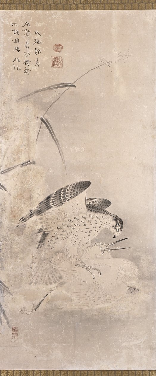 Hawks And Prey (blæk på papir) af Unknown artist