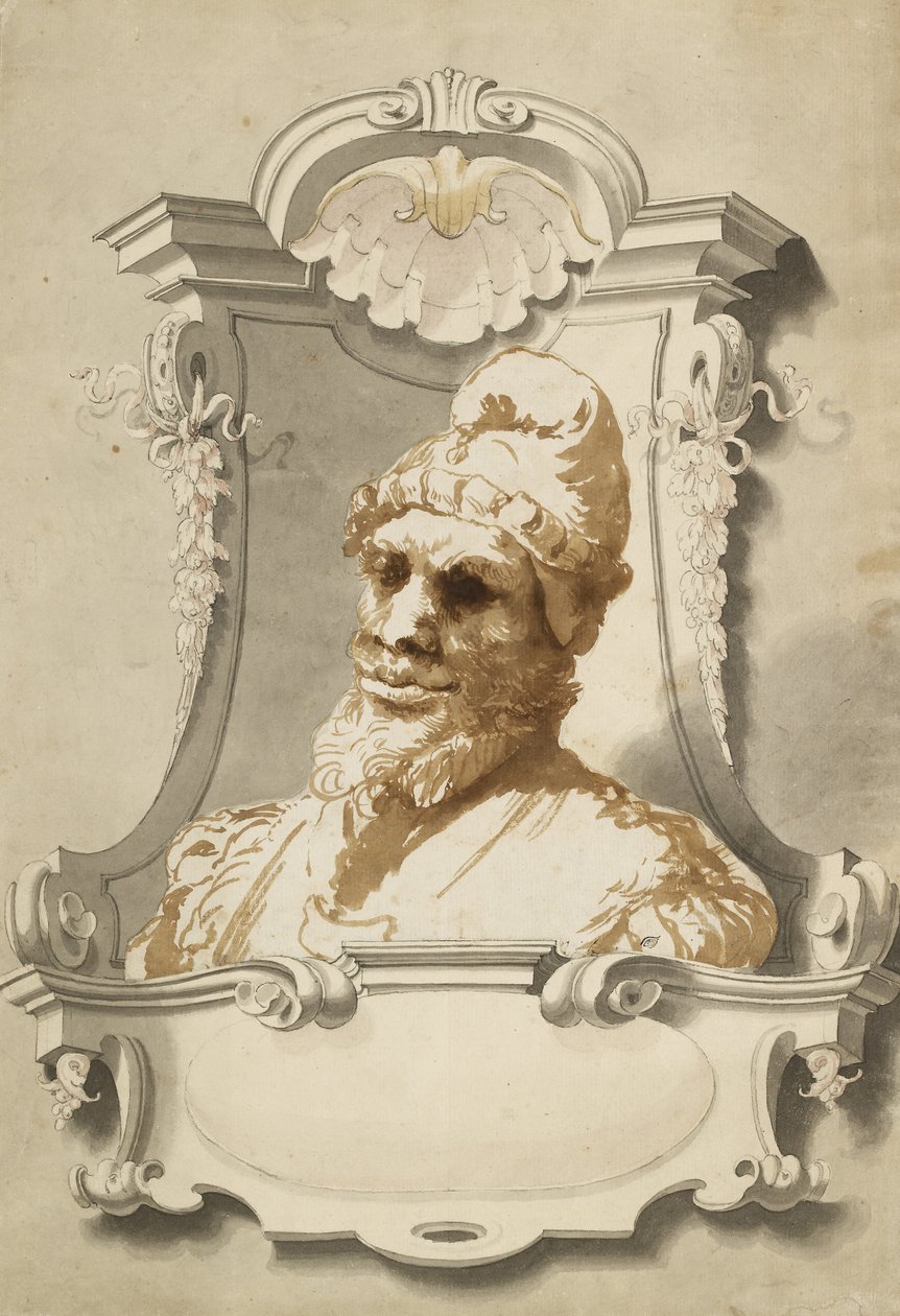 Head of a Man, omkring 1600-tallet (penseltegning i bistre) af Unknown artist