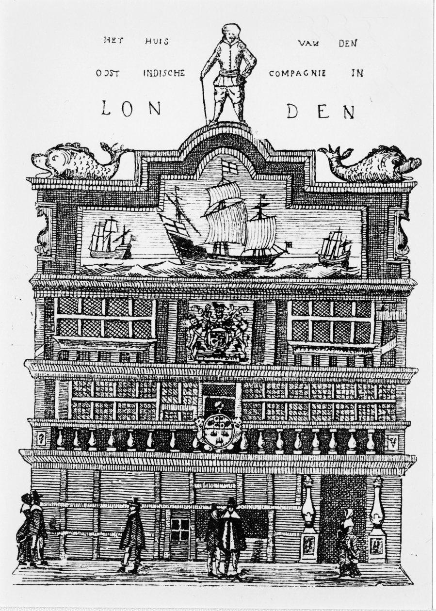 Hovedkvarter for East India Company i London i det 17. århundrede. af Unknown artist