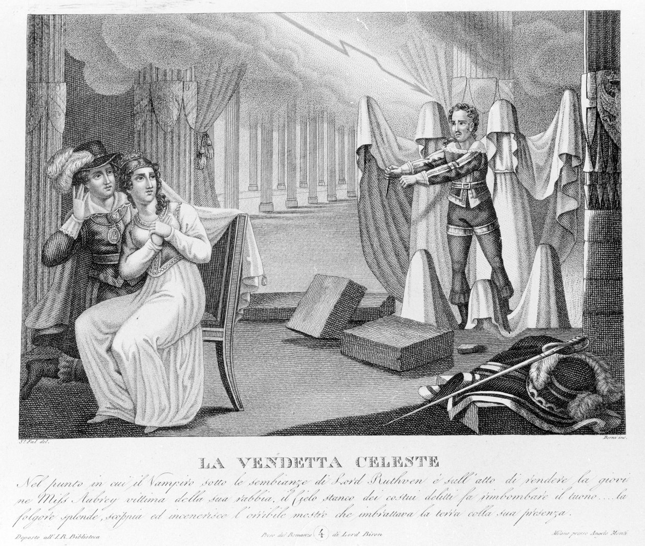 Himmelsk hævn - ifølge den nye "" The Vampire"" først tilskrevet Lord Byron (1788-1824), engelsk digter. derefter til sin sekretær Polidori. 1816. af Unknown artist