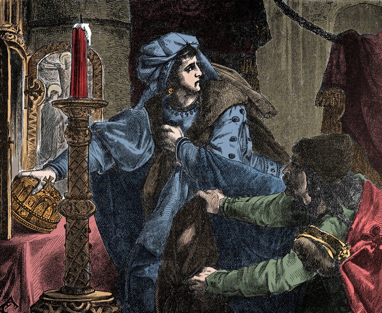 Helene Kottanner (Kottanerin, Kottannerin) (1439-1440) stjæler den kongelige krone af St. Stephen (Hellig Ungarsk Krone) i 1440 (Stephen I af Ungarn) ( af Unknown artist
