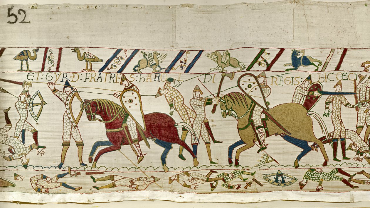 Her faldt Harolds brødre: Gyrth og Leofwine, Bayeux Tapestry af Unknown artist