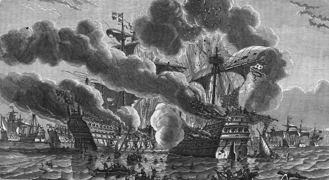 Herve Primoguet brændte admiralskibet i England den 10. august af Unknown artist