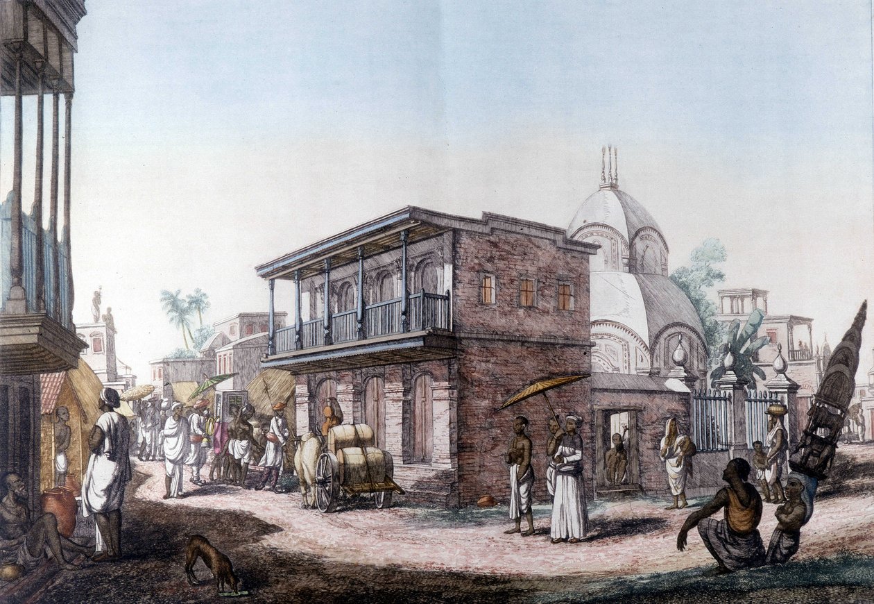 Hinduiske bygninger: gade i byen Calcutta (Kolkata), Indien. af Unknown artist