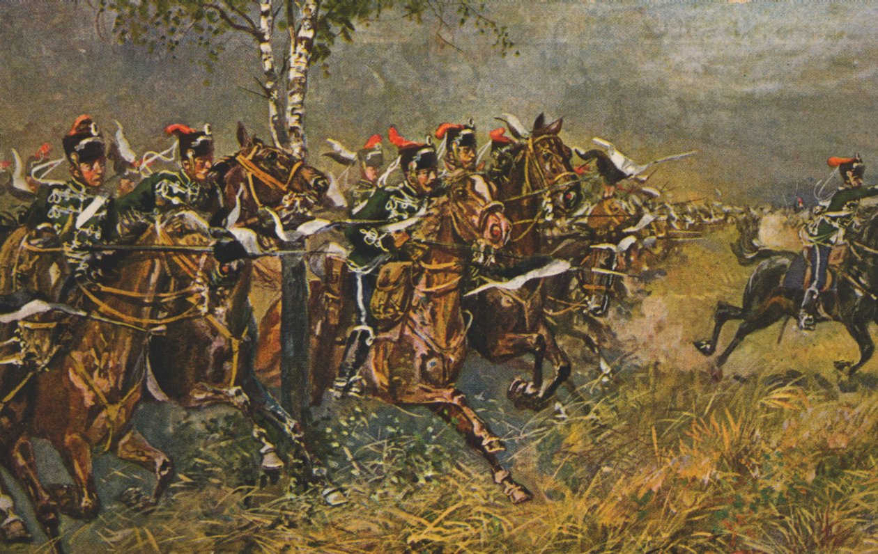 Historisk postkort med krigsmotiv, angreb på preussiske tropper, Tyskland af Unknown artist