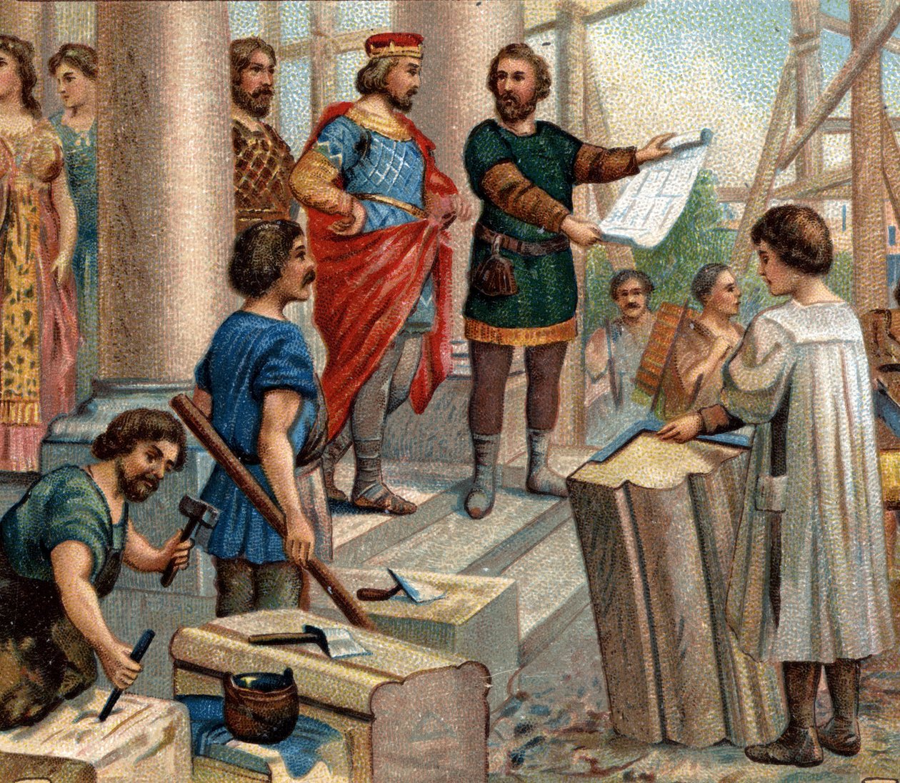 Historiske episoder af berømte byer: Clovis elit Paris som permanent opholdssted (i 508). Kromolitografi af det 19. århundrede. af Unknown artist