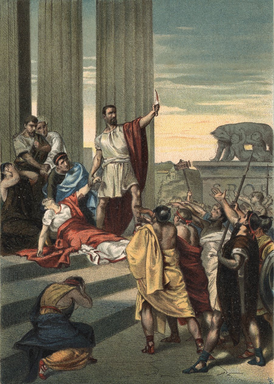 Det antikke Roms historie: Lucrece, Brutus og Collatinus. Lucrece (Lucrezia, Lucretia, romersk dame) blev offer for vold af sin fætter Sextus Tarquin, søn af Tarquin den Superb. Lucrece sendte bud efter sin far og mand (Collatinus) og ankom med af Unknown artist