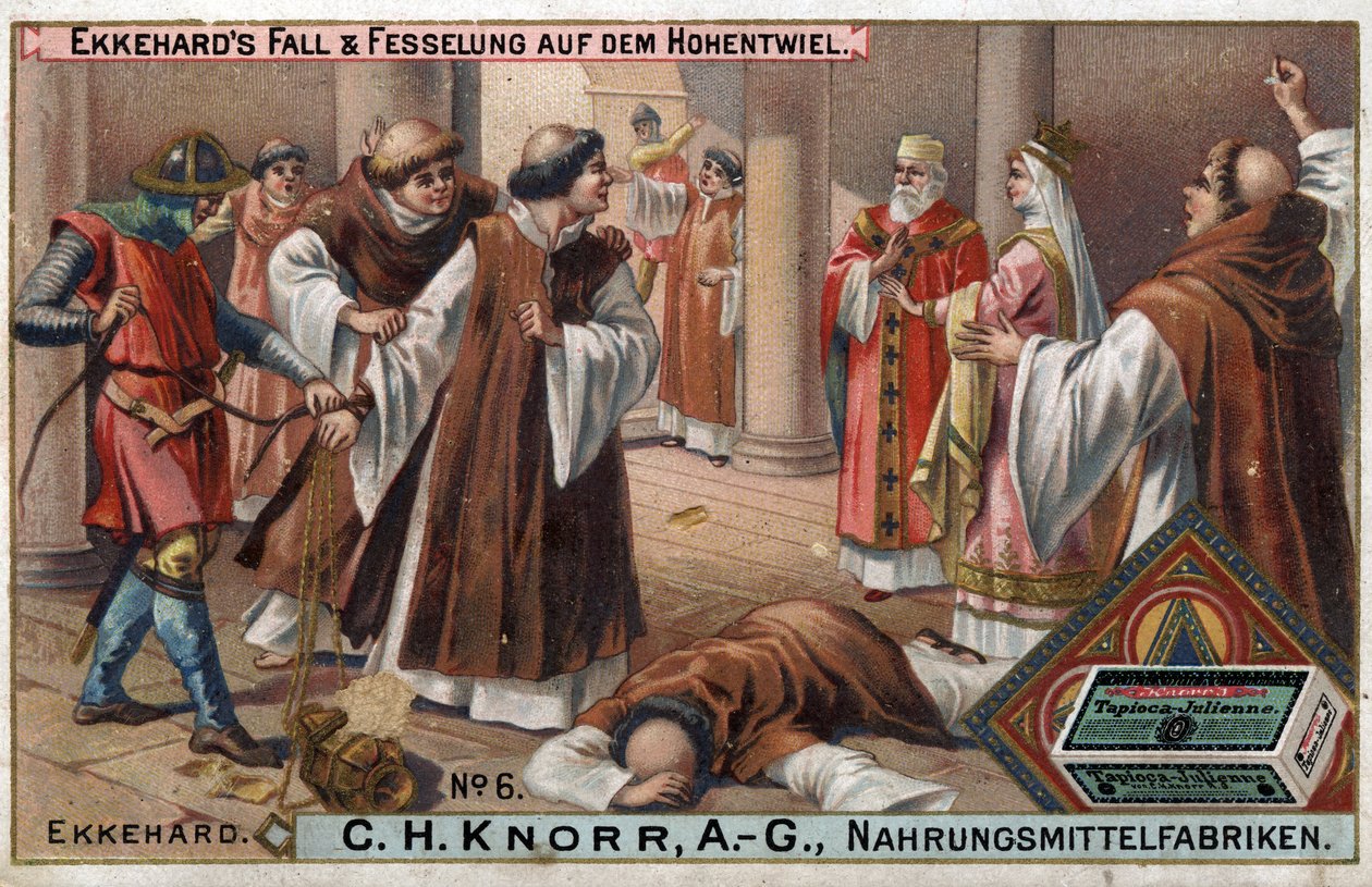 Historien om Ekkehard IV af St. Gallen (St. Gallen) eller Eckhard, Eckhart (980 -1057) lærd og latinsk digter. Ekkehards fald og dets chings ved Hohentwiel. af Unknown artist