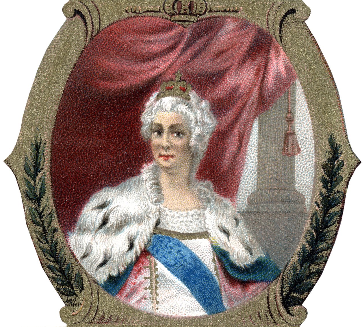 Ruslands historie: Portræt af Katarina II af Rusland (1729-1796). Sen kromolitografi af det 19. århundrede. af Unknown artist