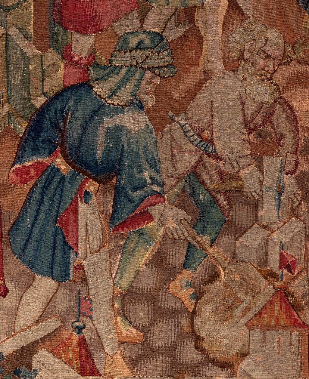 Historien om Saint Piat og Saint Eleuthère, scene 5 detalje. Midt til venstre. Murere. af Unknown artist