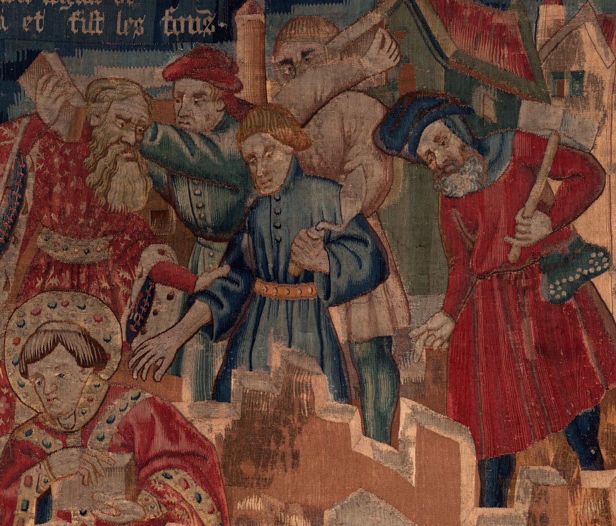 Historien om Saint Piat og Saint Eleuthère, scene 5 detalje. Øverst til højre. Murere. af Unknown artist