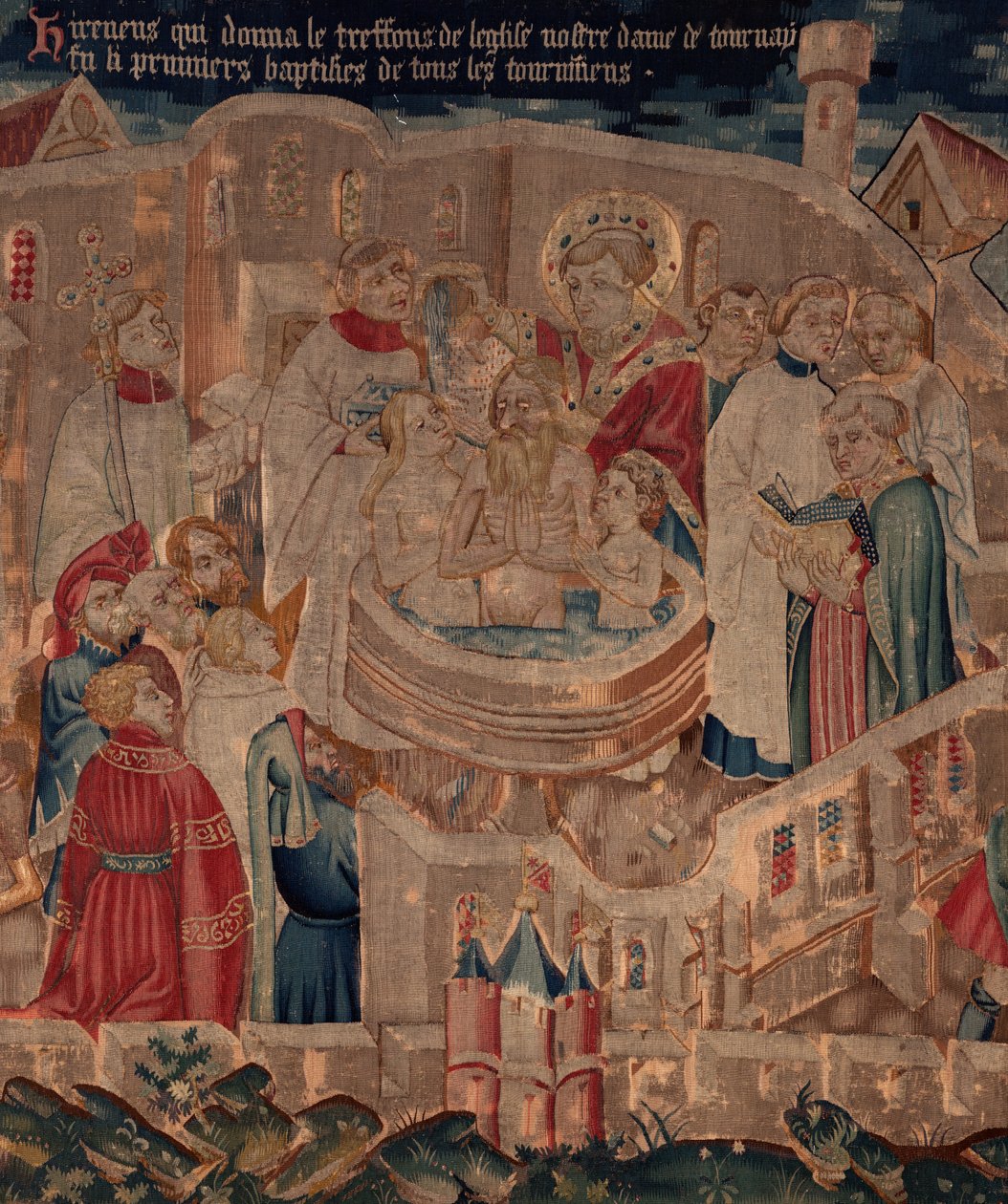 Historien om Saint Piat og Saint Eleuthère, Scene 6 Detalje midt. Dåbsscene. af Unknown artist