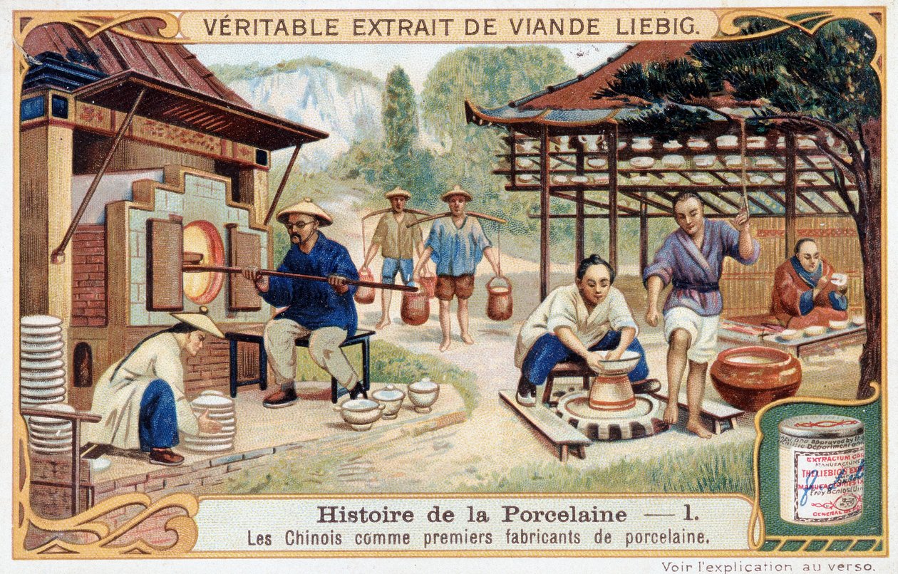 Porcelæns historie: kineserne som de første producenter af porcelæn - Liebig kromolitografi af Unknown artist