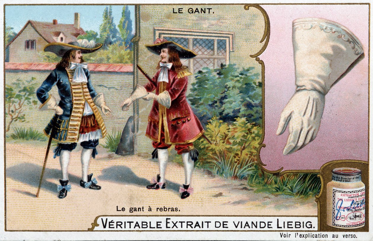 Handskens historie: handsken en bagarm - Liebig-kromolitografi af Unknown artist