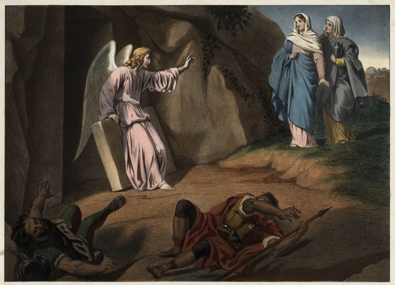 Hellige kvinder besøger Kristus ved graven. Anonym gravering af det 19. århundrede. af Unknown artist